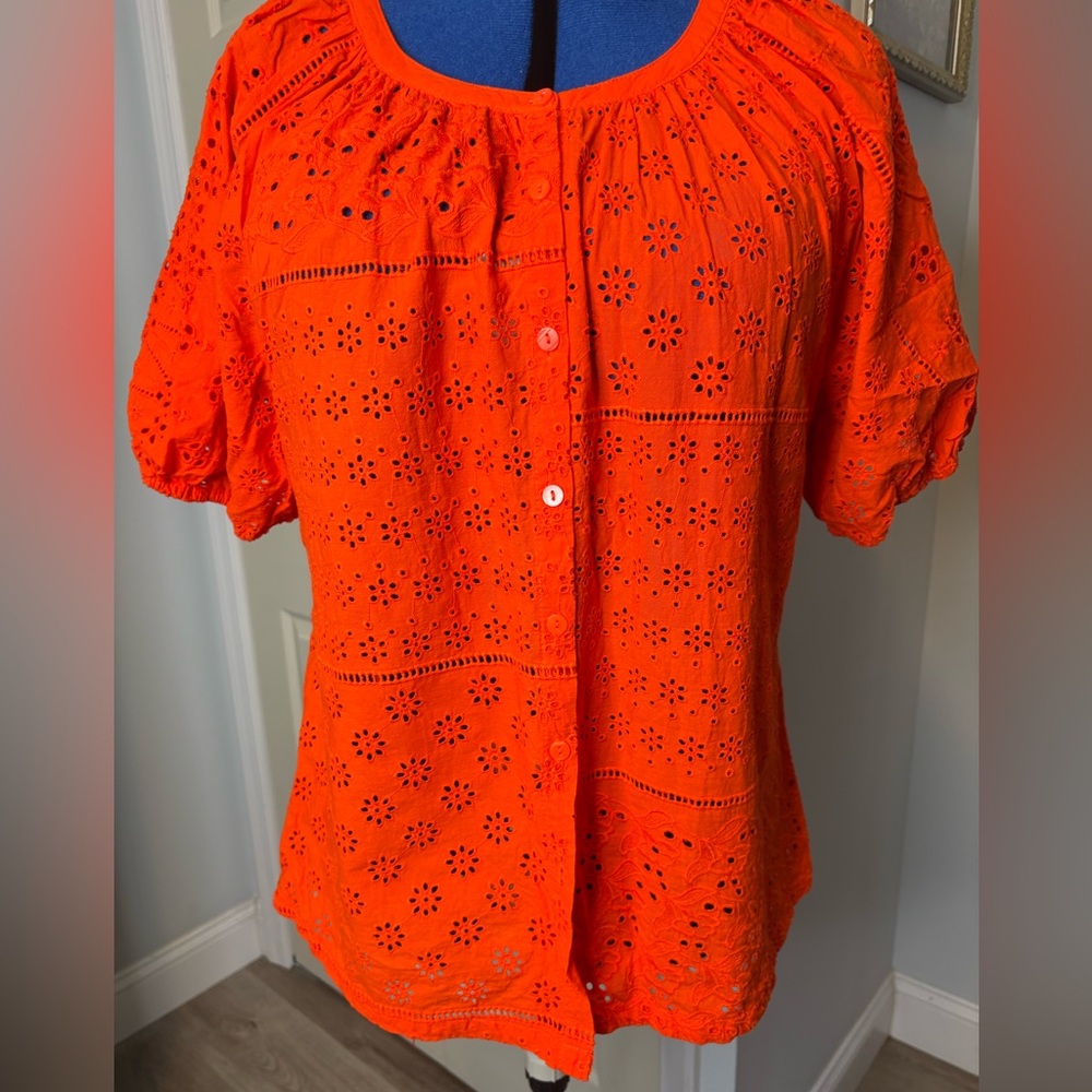 Artelier Nicole Miller Embroidered Floral Blouse Pumpkin Orange, Sized XL    K